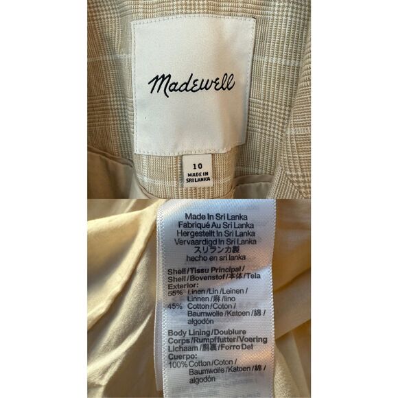 Madewell The Slim Blazer in Sesame Maeve Glen Plaid Size M - Picture 10 of 11